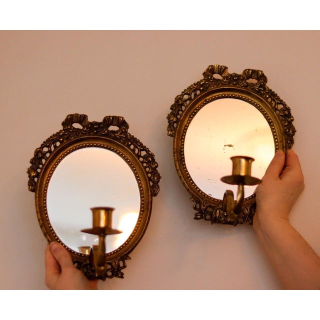 Swedish Brass Sconces with Mirrors, Set of 2 For Sale - Image 6 of 9