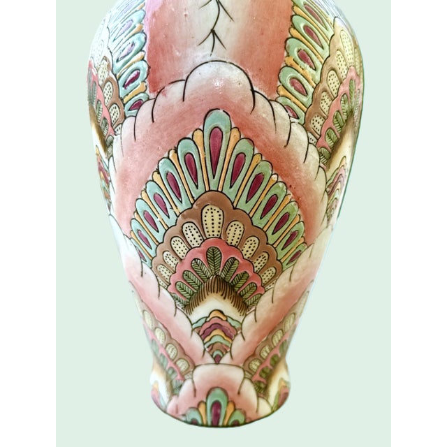 Pink Vintage Chinese Peacock Feather Vase For Sale - Image 8 of 9