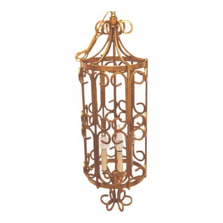 Vintage Hollywood Regency Wrought Iron Cage/Lantern Chandelier, Stunning! For Sale