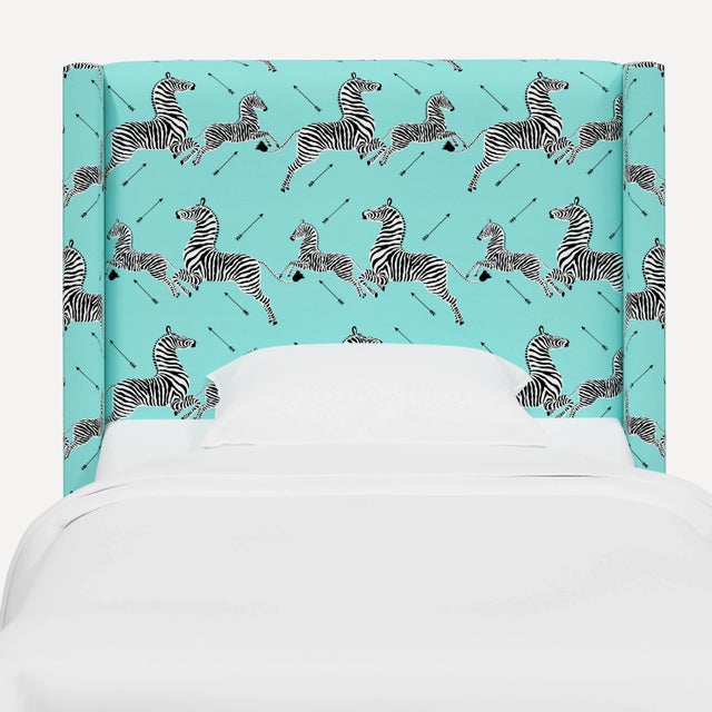 Cloth & Company Red from Scalamandre crafted by Cloth & Company Hudson Twin Headboard, Sky Blue Animal Print For Sale - Image 4 of 7