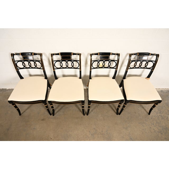 Late 20th Century Baker Furniture Historic Charleston Regency Ebonized and Gold Gilt Dining Chairs, Set of Four For Sale - Image 5 of 15
