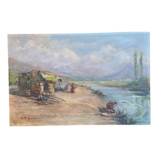 Seaview Landscape, Martigues, Fishermen, 20th Century, Painting For Sale