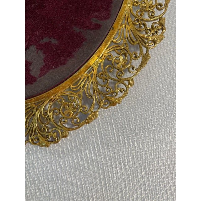 Vintage Oval Ormolu Filigree Mirror Vanity Tray by Matson For Sale - Image 10 of 12
