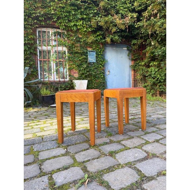 Danish Oak Stool with Red Seat For Sale - Image 4 of 11