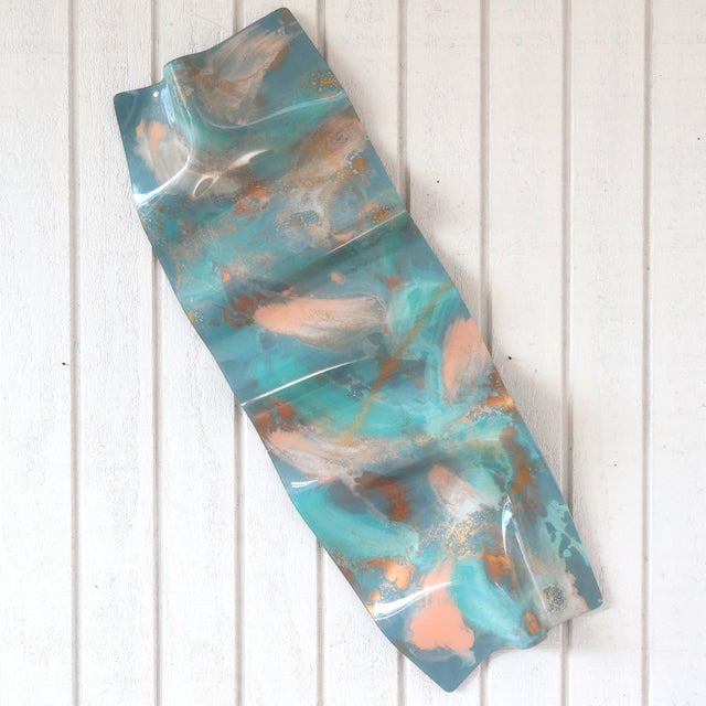 A vintage, handmade sculptural wall object, made from back-painted acrylic and twisted into a wavy, organic form. Good...