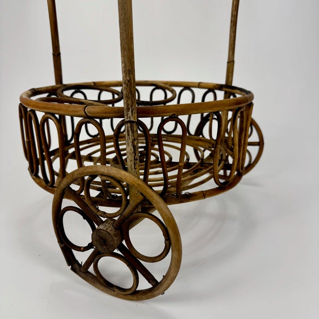 Vintage Bamboo Rattan Serving Bar Cart, Italy, 1950s For Sale - Image 6 of 9
