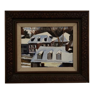 1990s Modern Winter Rooftop Cityscape Oil Painting by William Murray, Framed For Sale