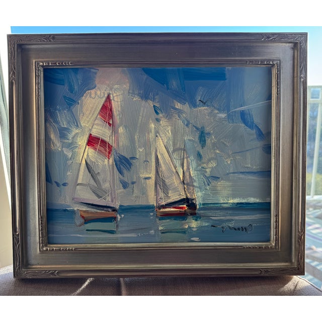 2024 American Oil Sail Boat Seascape by Jose Trujillo in Plein Air Frame For Sale In Houston - Image 6 of 6