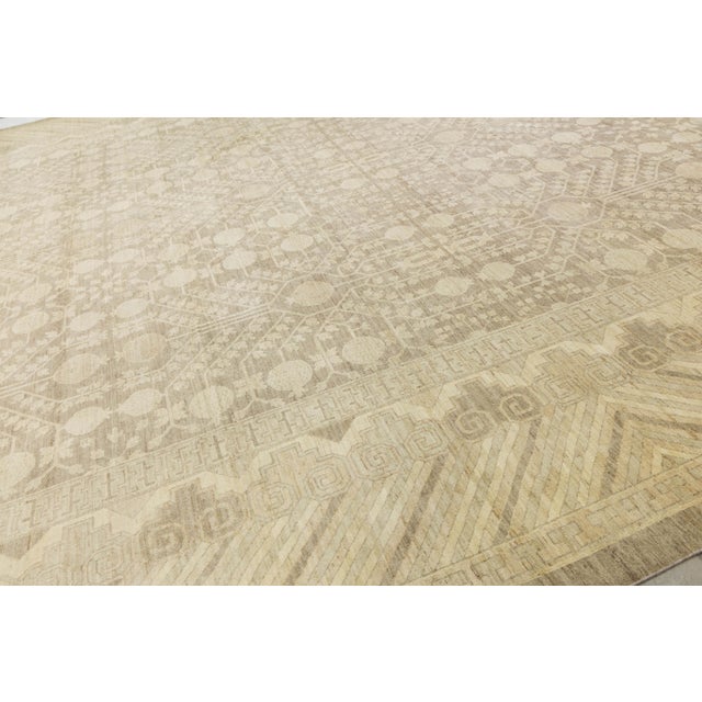 Textile Hand-Knotted Khotan Inspired Transitional Wool Rug - Neutral Earth Tones 18x20 For Sale - Image 7 of 11