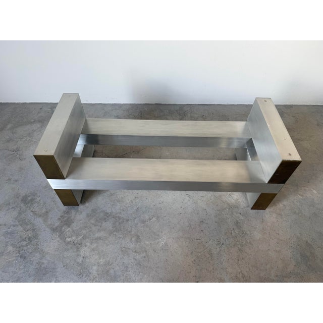 1970s Paul Mayen for Habitat Architectural Aluminum & Brass Rectangular Coffee Table Base For Sale - Image 9 of 12