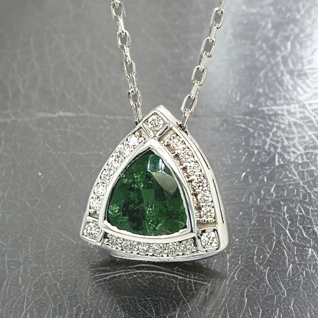 Natural Tourmaline Diamond Pendant Necklace 17" 14k W Gold 2.49 TCW Certified For Sale - Image 13 of 14
