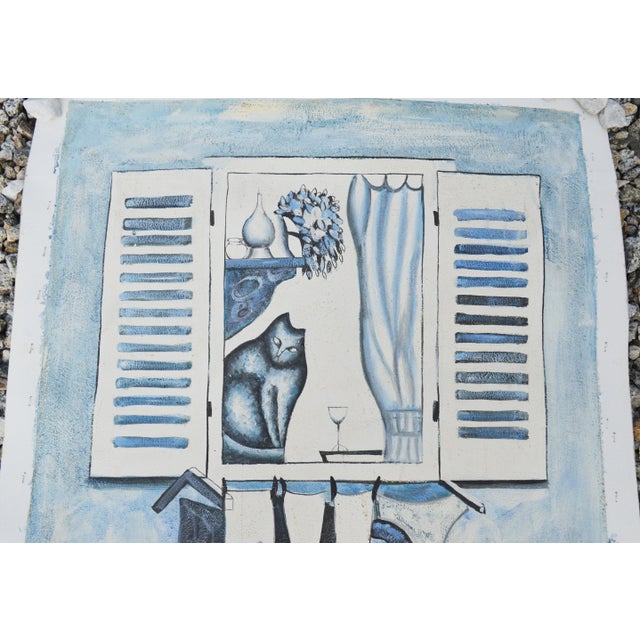 1995 Vintage Cubist Sky Blue Oil Painting on Canvas, Signed Dated For Sale - Image 9 of 13