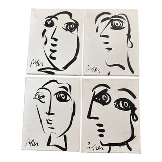 Set of 4 Peter Keil Black White Canvas Paintings For Sale