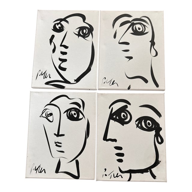 Set of 4 Peter Keil Black White Canvas Paintings For Sale