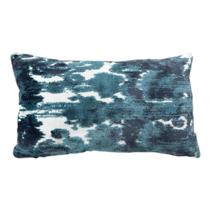 FirmaMenta Italian Navy Petrol Blue Abstract Damask Velvet Lumbar Pillow