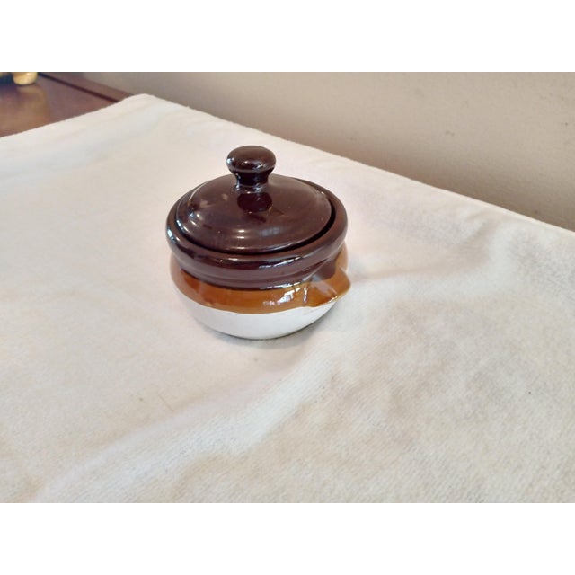 Vintage Stoneware Brown Glaze 4 1/2" Bean Pot. Bean pot is in excellent vintage condition without chips or cracks. Stock...
