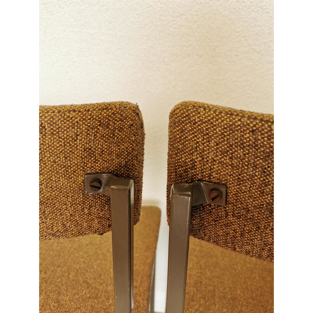 Vintage Industrial Black Metal School Chairs with Brown Fabric Seats, 1970s, Set of 4 For Sale - Image 17 of 18
