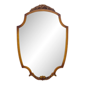Fine Shield Shape Carved Light Walnut Mirror c1940s