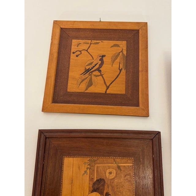 Copper Set of 4 Dated 1965 Wood Marquetry Wall Art Panels For Sale - Image 8 of 12