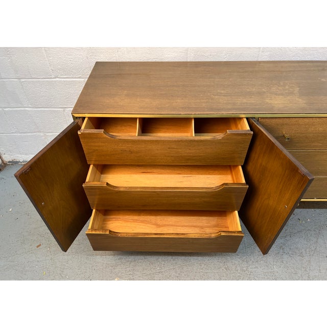 Mid-Century Modern Walnut and Brass Six Drawer Dresser For Sale - Image 16 of 18