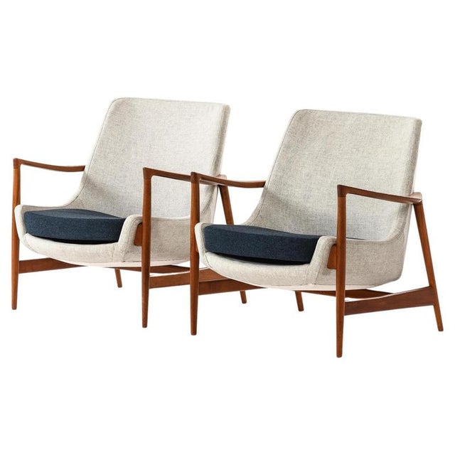 Easy Chairs in Wool and Teak attributed to Ib Kofod-Larsen, 1950s, Set of 2 For Sale - Image 11 of 11