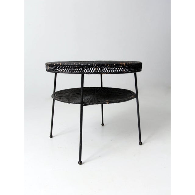 Mid-Century Black Wicker Side Table For Sale - Image 6 of 10