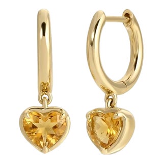 Citrine Heart Drop Earrings 925 Silver, Huggies Hoop Earrings, November Birthstone Earrings - A Pair For Sale