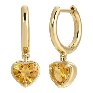 Citrine Heart Drop Earrings 925 Silver, Huggies Hoop Earrings, November Birthstone Earrings - A Pair