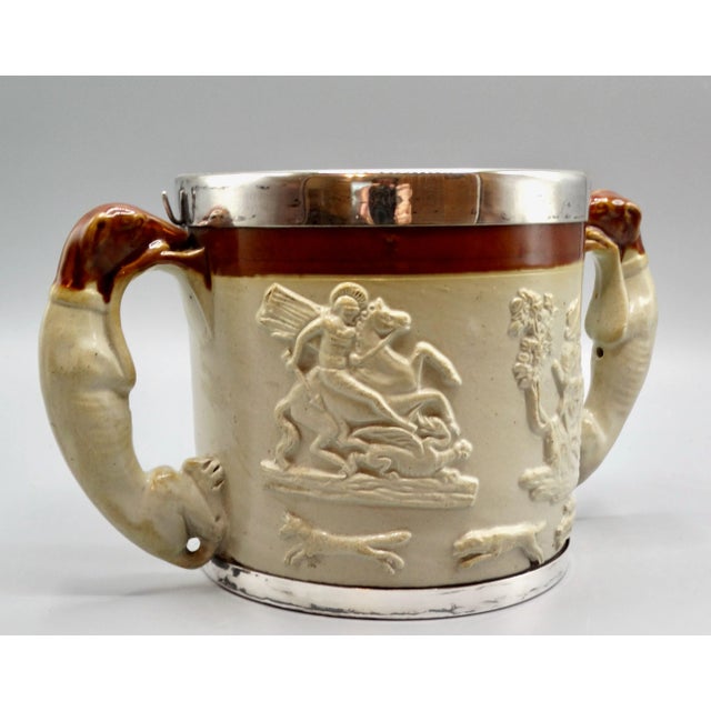 19th-C English Traditional Salt Glazed With Silver Collar & Whippet Dog Loving Cup / Vessel For Sale - Image 6 of 9