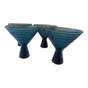 West Elm Beaded Jupiter Hobnail Peacock Blue Martini Glasses- Set of 4