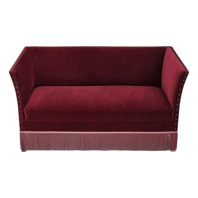Danish 2-Seater Sofa in Cherry-Red Velour, 1970s For Sale