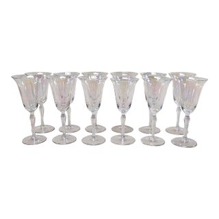 Set of 12 Hand-Blown Iridescent Luster Tulip Wine Glasses, Circa 1930s For Sale