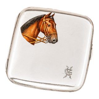 Majestic Hand Painted Antique 900 Sterling Silver Horse Equestrian Enamel Cigarette Case Tobacciana For Sale