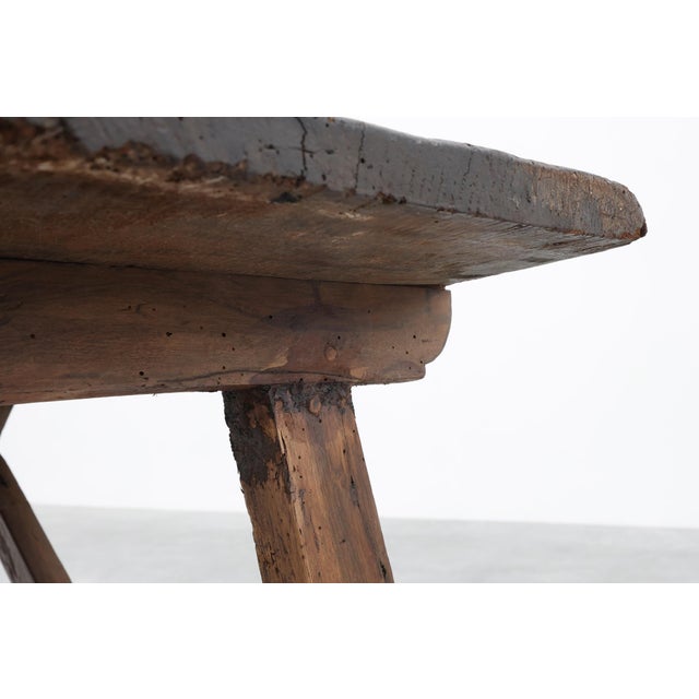 Spanish Rustic Trestle Table with Drawer and X-Stretchers, 1800s For Sale - Image 10 of 13
