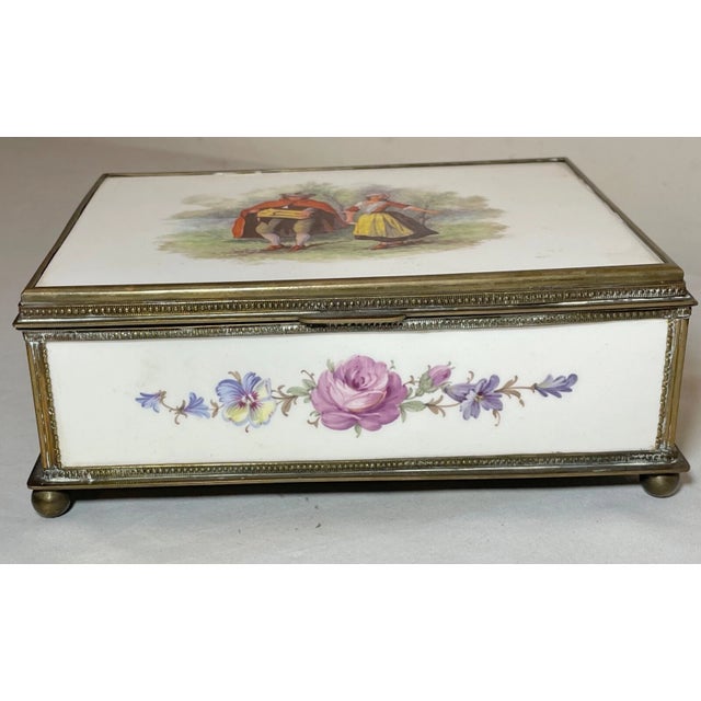French Antique 19th Century Hand Painted Porcelain Bronze French Faience Jewelry Box For Sale - Image 3 of 13