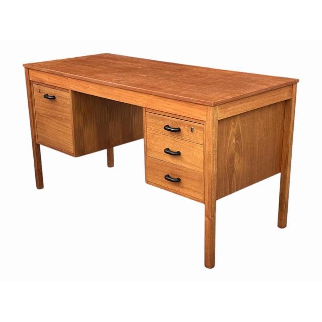 Mid-Century Modern Walnut Desk With File Drawer & Three Drawer Storage, Restored For Sale - Image 4 of 16