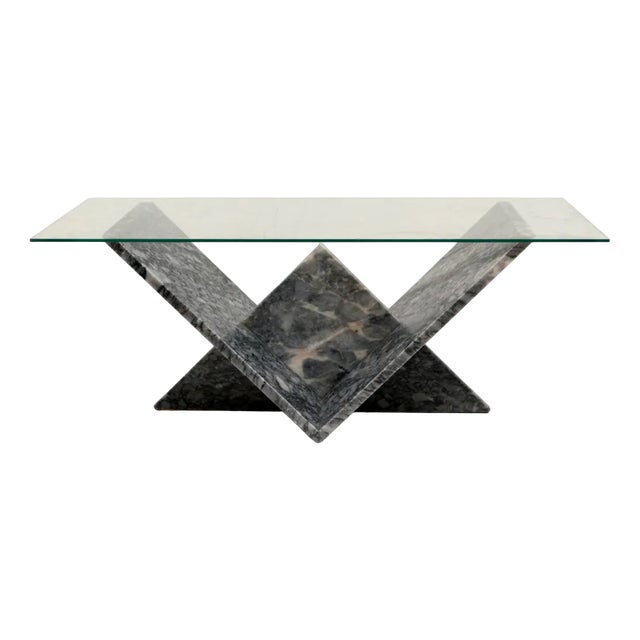 Vintage Glass & Marble Coffee Table, 1970s For Sale
