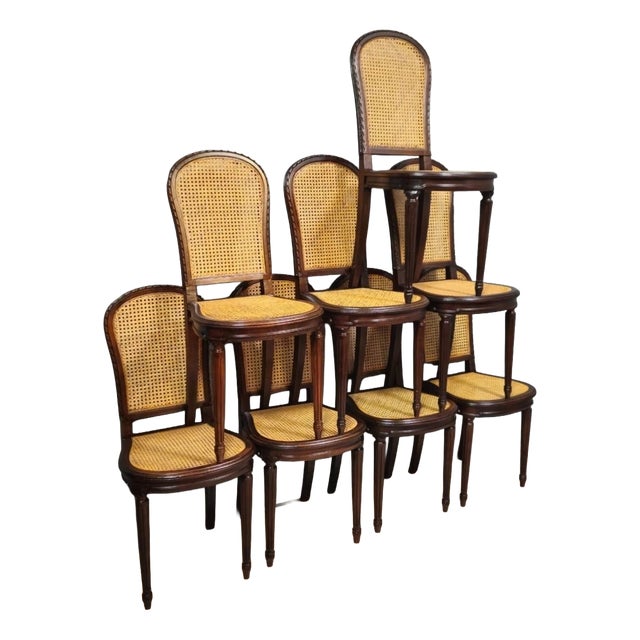 Louis XVI Style Cane Chairs in Mahogany, Set of 8 For Sale