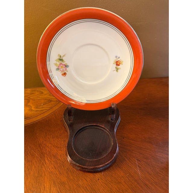 Vintage Noritake M N749 China Tea Cups, Saucers and Wooden Stands Set of 4 ca.1950 For Sale - Image 13 of 18