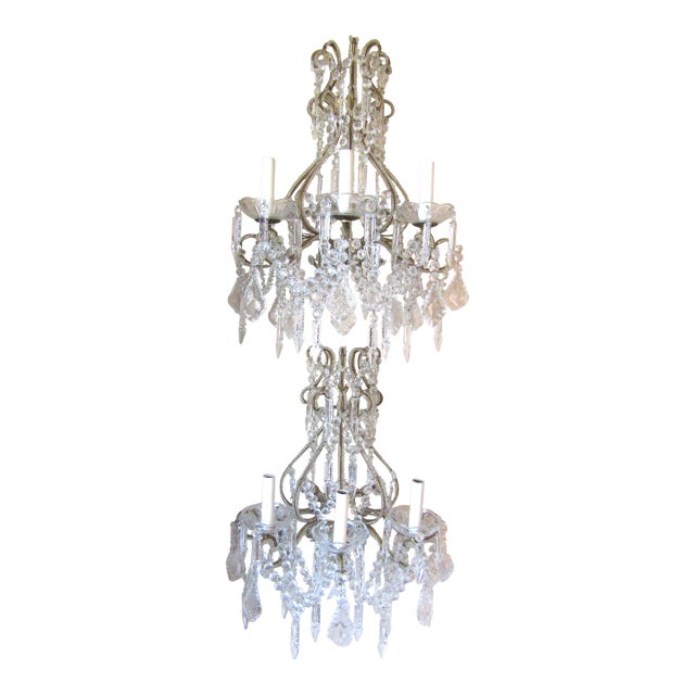 1960s Matched Pair Vintage Italian Beaded Crystal and Iron Lighted Wall Sconces For Sale
