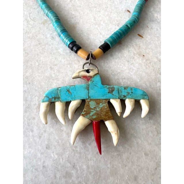 Rare stunning, mid-century turquoise necklace with red coral detail.