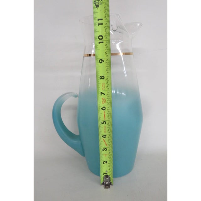 Turquoise West Virginia Glass Company Turquoise Blendo Pitcher With Gold Accent 4911b For Sale - Image 8 of 17