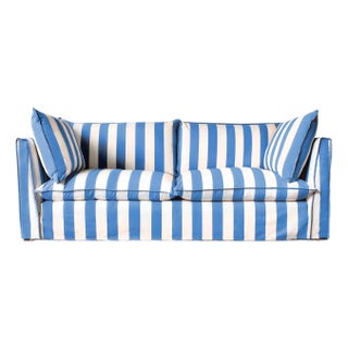 Sophie Conran Coco 3 Seater Sofa - Cornish Blue Stripes with Knife Edge Cushion For Sale