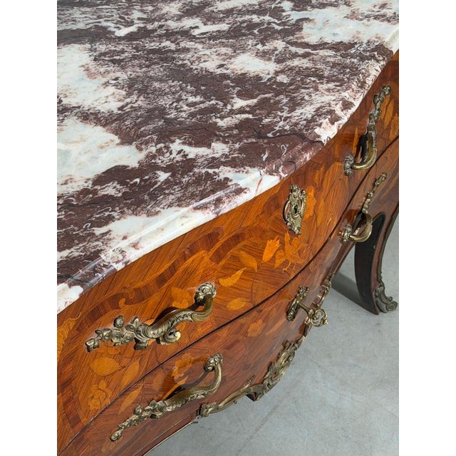 Antique Chest of Drawers with Inlay and Marble Top For Sale - Image 3 of 9