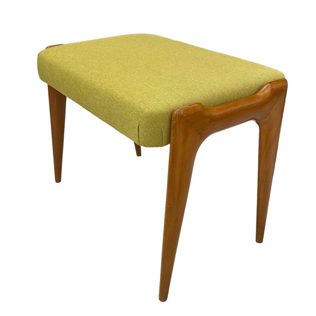 Mid Century Italian stools, designed between the 50s and 60s. Their cherry wood legs provide warmth and solidity, while...