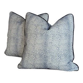Schumacher Navy Mini Leopard Indoor/Outdoor Pillows - Set of 2 For Sale
