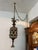 MCM Hollywood Regency Glam Gold Hanging Lamp Green Jewel Swag Light For Sale - Image 4 of 15