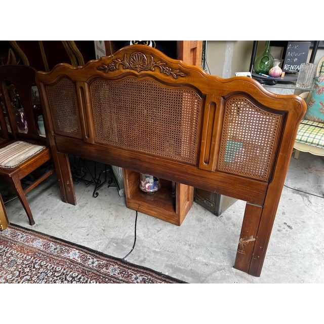 Mid-Century Modern Vintage Wooden Ethan Allen Caned Headboard For Sale - Image 3 of 5