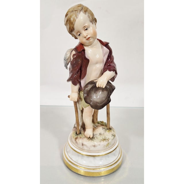 Ceramic German 19th C Meissen Porcelain Winged Cupid Angel For Sale - Image 7 of 16