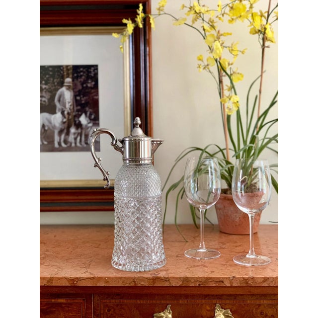 Metal Late 20th Century Large Victorian-Style Silverplate & Cut-Glass Claret Jug, 12.75" Tall For Sale - Image 7 of 7